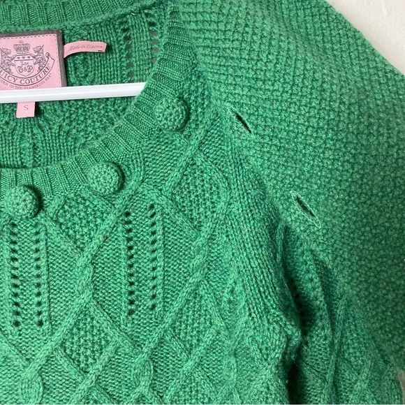Juicy Couture green merino wool cashmere cable knit sweater S - Picture 5 of 10